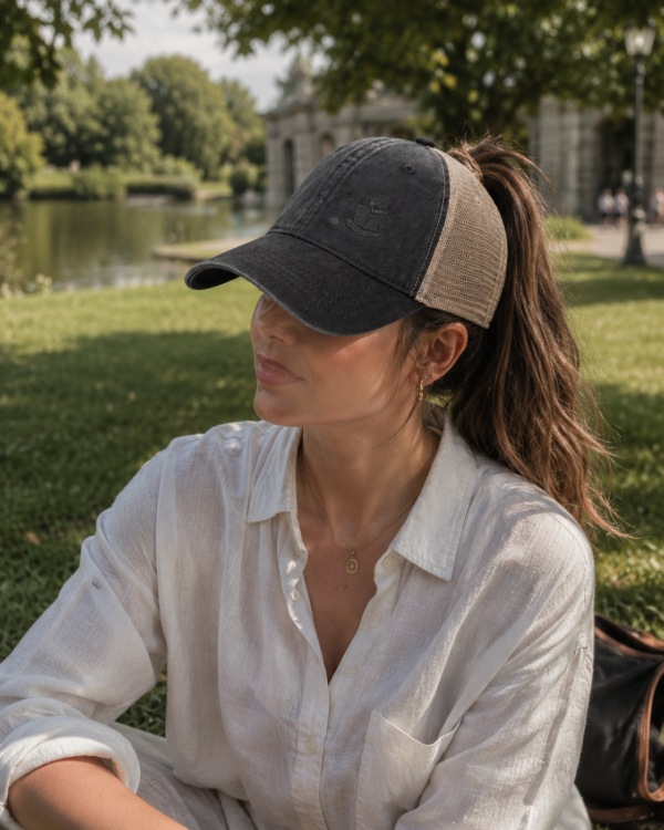 Ember Brew Logo Ponytail Trucker Hat | Tonal Embroidered Bookish Cap