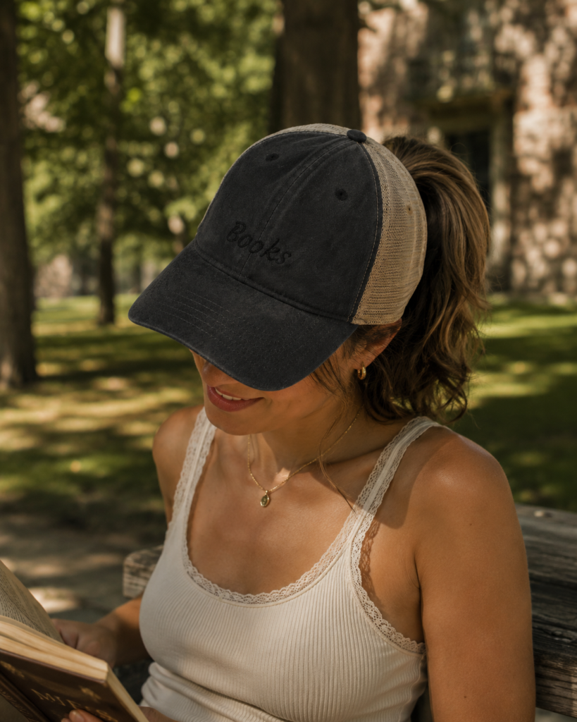 Books Ponytail Trucker Hat | Bookish Embroidered Cap