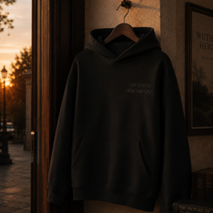 Monochromatic Embroidered Black Hoodie — "I LIKE BOOKS MORE THAN PEOPLE"